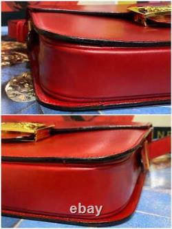 CELINE SULKY Shoulder Bag Red Leather Gold Horse Carriage Buckle Flap Vintage