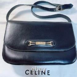 CELINE Shoulder Bag Black Horse bit Gold Hardware Vintage Leather Authentic