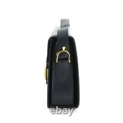 CELINE Shoulder Bag Horse Carriage Leather Navy Vintage Purse 90126341