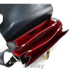 CELINE Shoulder Bag Horse Carriage Leather Navy Vintage Purse 90126341