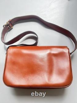 CELINE Shoulder Bag Pochette Horse Carriage Leather Brown Gold Auth Vintage
