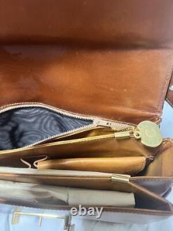 CELINE Shoulder Bag Pochette Horse Carriage Leather Brown Gold Auth Vintage