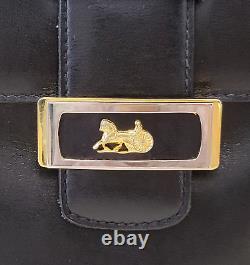 CELINE Shoulder Bag Purse Horse Carriage Leather Vintage Black Auth