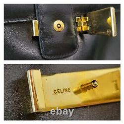 CELINE Shoulder Bag Purse Horse Carriage Leather Vintage Black Auth