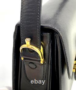 CELINE Vintage Bag Shoulder Bag Horse Carriage Buckle Leather Black Authentic