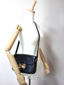 CELINE Vintage Bag Shoulder Bag Horse Carriage Buckle Leather Black Authentic