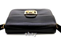 CELINE Vintage Bag Shoulder Bag Purse Horse Carriage Leather Black Authentic