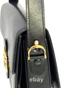 CELINE Vintage Bag Shoulder Bag Purse Horse Carriage Leather Black Authentic