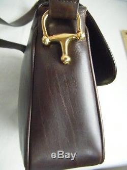 CELINE Vintage Brown Leather Gold Horse-bit Shoulder Bag, RARE