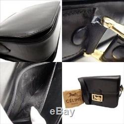 CELINE Vintage Carriage Horse Motif Shoulder Bag Black Leather Ex++