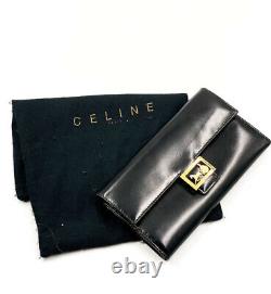 CELINE Vintage Horse Carriage Wallet/Purse Black Leather
