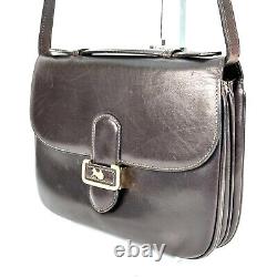 CELINE Vintage Shoulder bag Horse Carriage Leather Brown Purse Authentic