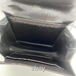 CELINE vintage C Macadam Carriage Metal Shoulder Bag Canvas Leather Brown Auth
