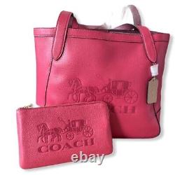 COACH Embossed Leather Horse & Carriage Tote and Wristlet IM/Poppy/Vintage Mauve