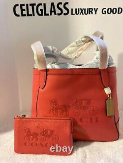 COACH Embossed Leather Horse & Carriage Tote and Wristlet IM/Poppy/Vintage Mauve