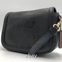 COACH Saddle Bag With Horse Carriage Vintage Mauve Pebbled Leather Black C4058