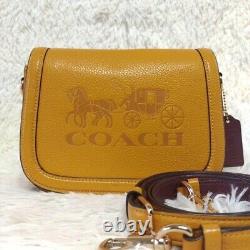 COACH Saddle Bag With Horse Carriage Vintage Mauve Pebbled Leather Ochre C4058