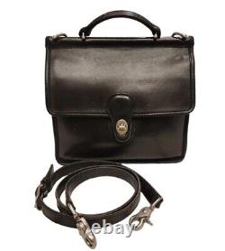 COACH Willis Vintage Black Leather Silver Turn-Lock Crossbody Satchel Bag 9927