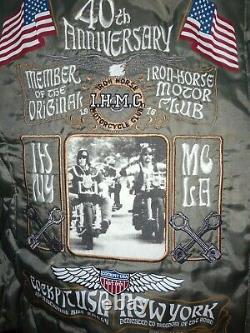 COCKPIT USA Black Leather Motorcycle Bomber Jacket Horsehide Iron Horse L