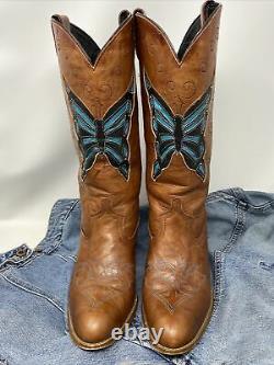 COOL 70s Vintage Dingo Womens Leather Western Cowboy Boho Boots Butterfly 8.5