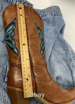 COOL 70s Vintage Dingo Womens Leather Western Cowboy Boho Boots Butterfly 8.5