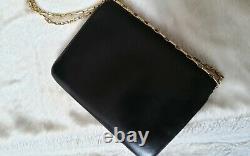 Celine 1980s Vintage Black Leather Horse And Carriage Gold Chain Purse