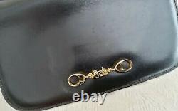 Celine 1980s Vintage Black Leather Horse And Carriage Gold Chain Purse