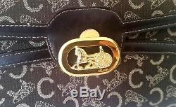 Celine Horse Carriage Canvas Leather Clutch Hand Bag Made in Italy Vintage Auth