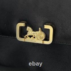 Celine Horse Carriage Leather Shoulder Bag Black Vintage Old