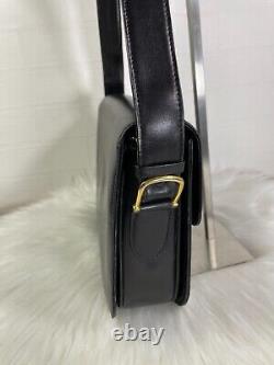 Celine Horse Carriage Shoulder Bag Black Leather Old Vintage Authen