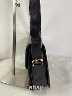 Celine Horse Carriage Shoulder Bag Black Leather Old Vintage Authen