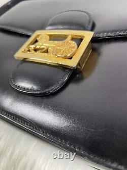 Celine Horse Carriage Shoulder Bag Black Leather Old Vintage Authen