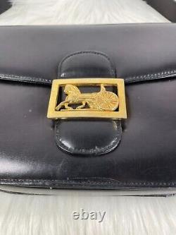 Celine Horse Carriage Shoulder Bag Black Leather Old Vintage Authen