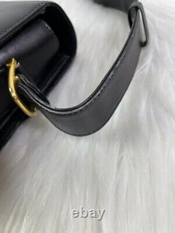 Celine Horse Carriage Shoulder Bag Black Leather Old Vintage Authen