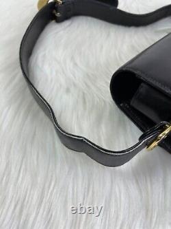 Celine Horse Carriage Shoulder Bag Black Leather Old Vintage Authen