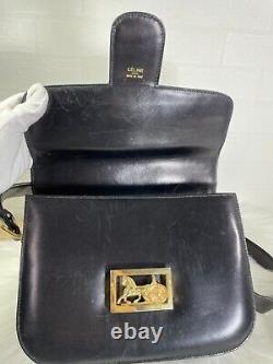 Celine Horse Carriage Shoulder Bag Black Leather Old Vintage Authen