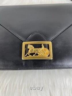 Celine Horse Carriage Shoulder Bag Message Bag Black Leather Old Vintage Authen
