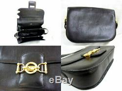 Celine Leather Shoulder Bag Black Horse Hardware Vintage