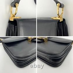 Celine Old Celine Carriage Metal Shoulder Bag Vintage Leather Black