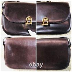 Celine Old Vintage Women's Horse Shoulder Bag Leather Brown H18cm W25cm D7cm