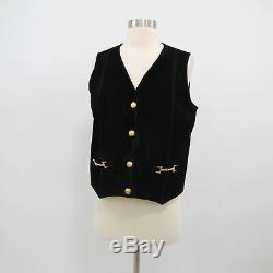 Celine Vest Suede Leather F44 US12 Black Vintage Gold Buttons Horse Bit Buckles