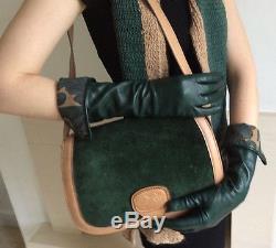 Celine Vintage 1980's Shoulder Bag / Handbag Beige Leather Green Suede Horse