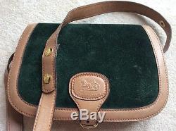 Celine Vintage 1980's Shoulder Bag / Handbag Beige Leather Green Suede Horse