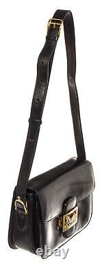 Celine Vintage Black Leather Horse Carriage Box Shoulder Bag