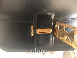 Celine Vintage Black Leather Horse Carriage Box Shoulder/Cross Body Bag