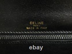 Celine Vintage Black Leather Horse Carriage Shoulder Bag Ey386