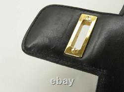 Celine Vintage Black Leather Horse Carriage Shoulder Bag Ey386