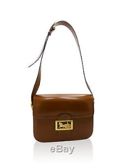 Celine Vintage Brown Leather Horse Carriage Gold Shoulder Bag Handbag