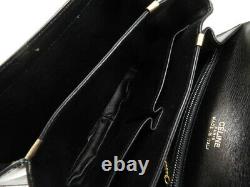 Celine Vintage Horse Carriage Black Leather Shoulder Bag Ey494