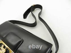Celine Vintage Horse Carriage Black Leather Shoulder Bag Ey551